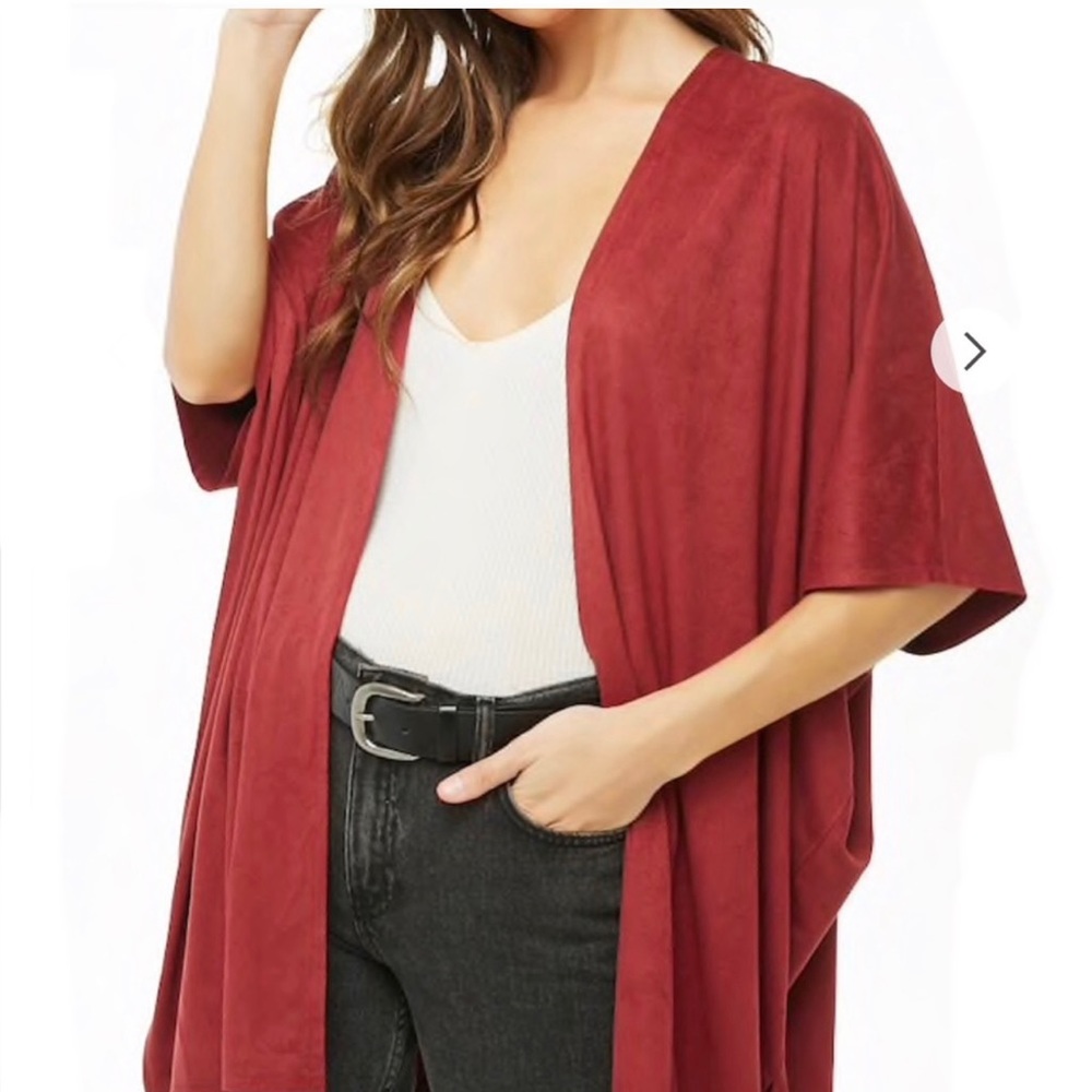 Faux Suede Open Front Kimono